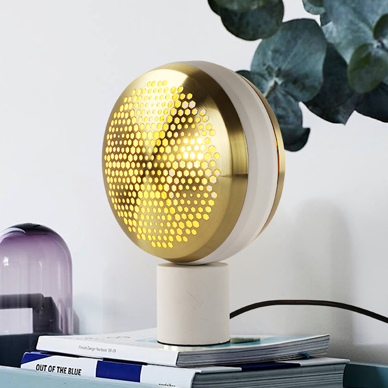 Contemporary Metal Mesh Drum Table Light In Gold/Rose Gold - 1-Light Desk Lamp With Plug-In Cord