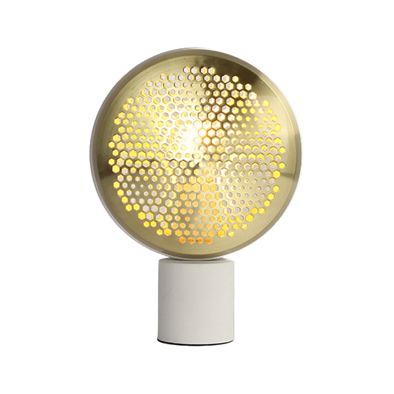 Contemporary Metal Mesh Drum Table Light In Gold/Rose Gold - 1-Light Desk Lamp With Plug-In Cord