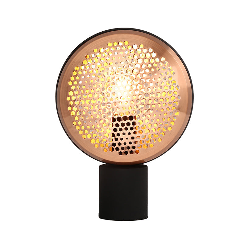 Contemporary Metal Mesh Drum Table Light In Gold/Rose Gold - 1-Light Desk Lamp With Plug-In Cord