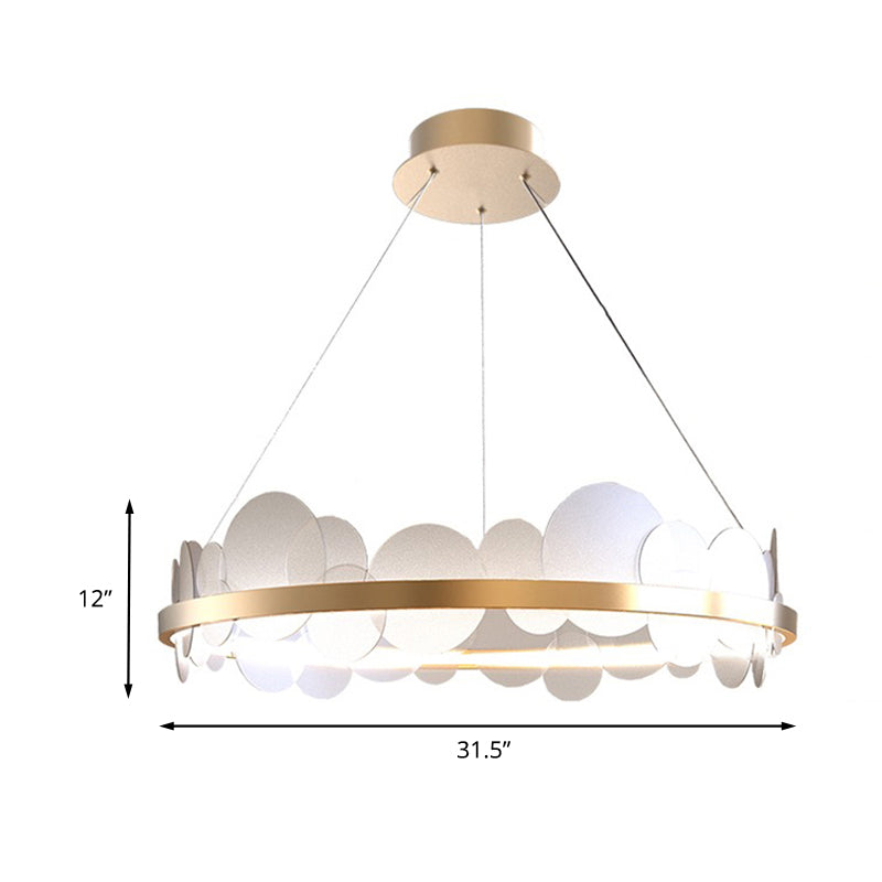 Contemporary Acrylic Round Panel Hanging Chandelier - Led Gold Pendant With Ring Design In