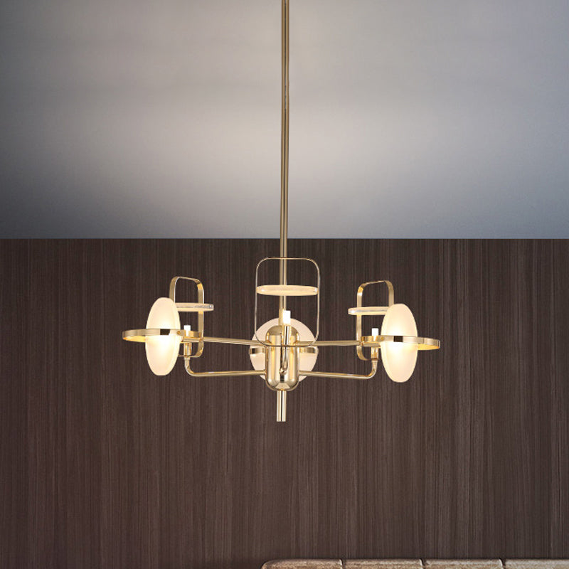 Modern Gold LED Chandelier Light with Iron Frame - 6 Rectangle Lights, Acrylic Shade, Suspended Ceiling Lamp