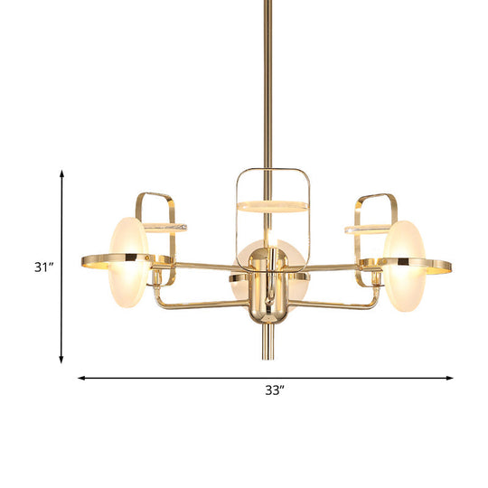 Modern 6-Light Gold Iron Chandelier With Acrylic Panels