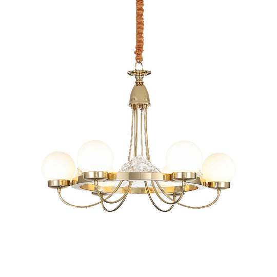 Modern Gold Curved Arm Ceiling Chandelier With Led Light 6 Heads Metal Construction Frosted White