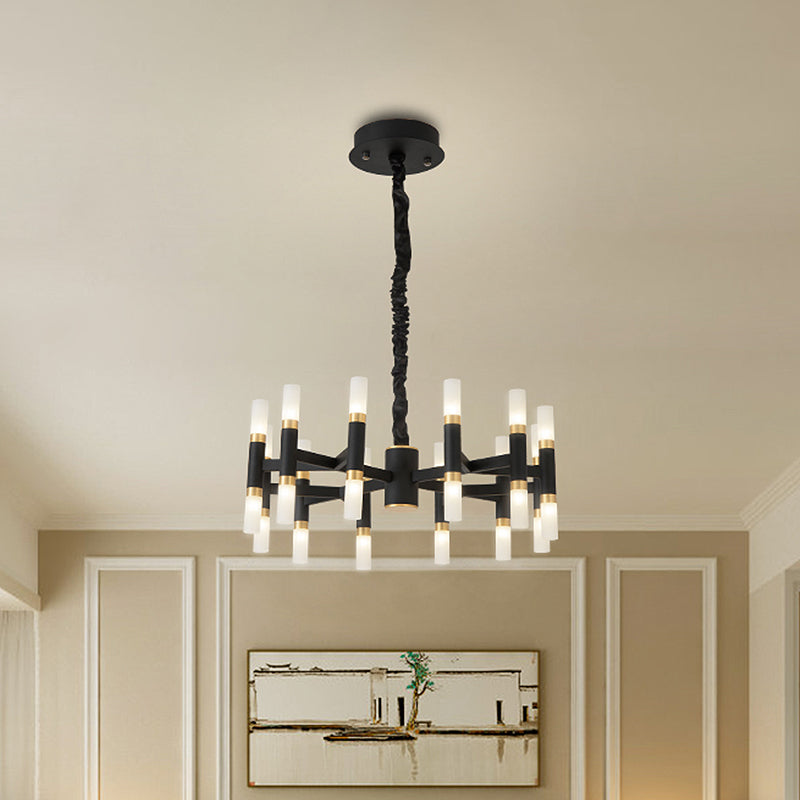 Modernist Iron Tubular Ceiling Lamp: 24-Light Led Radial Chandelier In Black/Gold Or White/Gold