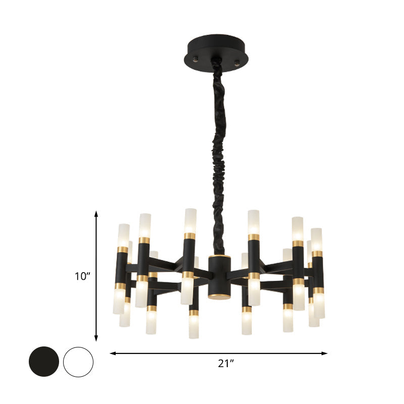 Modernist Iron Tubular Ceiling Lamp: 24-Light Led Radial Chandelier In Black/Gold Or White/Gold