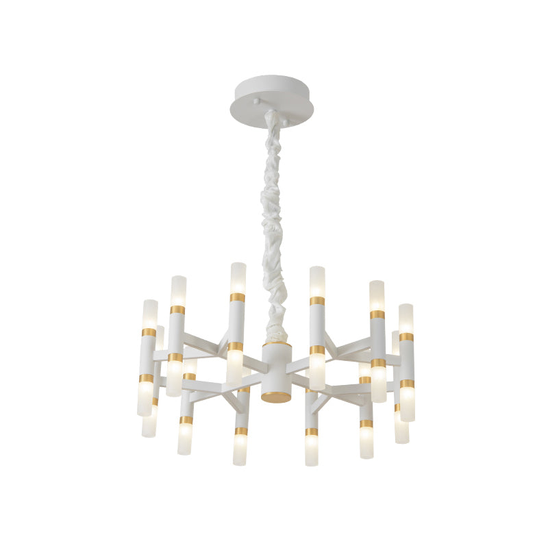 Modernist Iron Tubular Ceiling Lamp: 24-Light Led Radial Chandelier In Black/Gold Or White/Gold