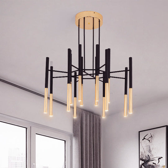 Black & Gold Slim Tube Flushmount Ceiling Light - 12-Head LED Aluminum Semi Flush with Minimalist Design