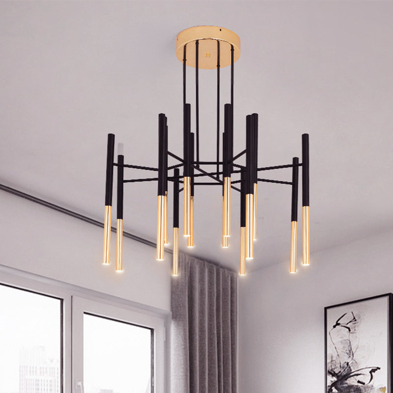 Black & Gold Slim Tube Flushmount Ceiling Light - 12-Head Led Aluminum Semi Flush With Minimalist