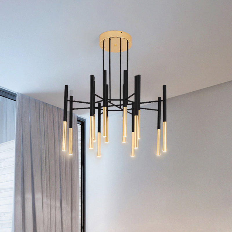 Black & Gold Slim Tube Flushmount Ceiling Light - 12-Head LED Aluminum Semi Flush with Minimalist Design