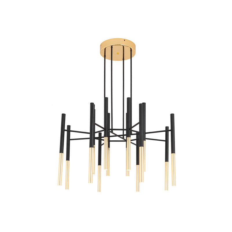 Black & Gold Slim Tube Flushmount Ceiling Light - 12-Head LED Aluminum Semi Flush with Minimalist Design