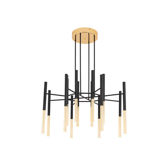 Black & Gold Slim Tube Flushmount Ceiling Light - 12-Head Led Aluminum Semi Flush With Minimalist