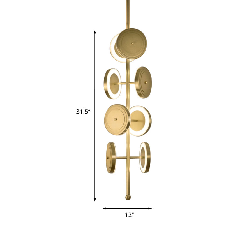 Circle Hanging LED Ceiling Chandelier in Gold with Metal Finish - 8-Light, 23"/31.5" Height - Postmodern Design for Bedroom