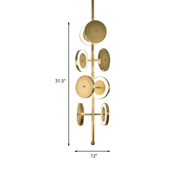 Circle Hanging LED Ceiling Chandelier in Gold with Metal Finish - 8-Light, 23"/31.5" Height - Postmodern Design for Bedroom