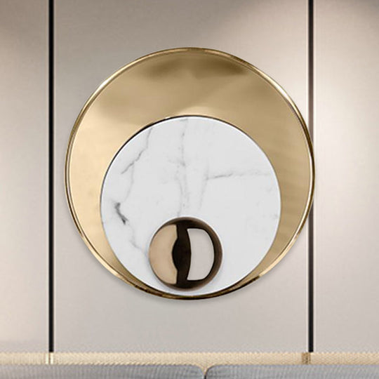 Modernist Led Sconce Lighting: Round Marble White/Black Wall Lamp With Gold Metal Backplate White