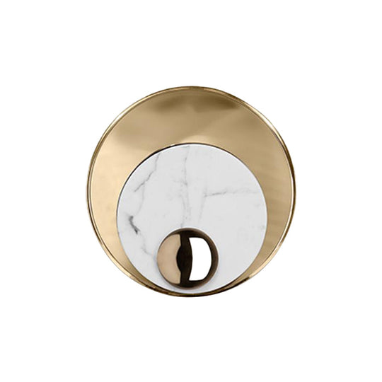 Modernist Led Sconce Lighting: Round Marble White/Black Wall Lamp With Gold Metal Backplate