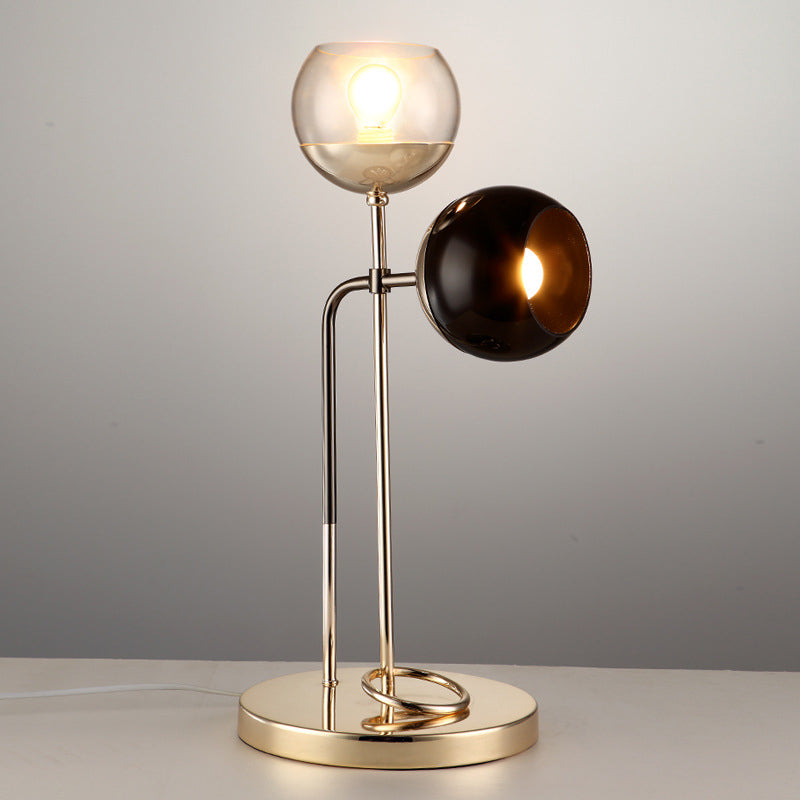 Post-Modern Clear And Black Glass 2-Light Table Lamp With Gold Finish