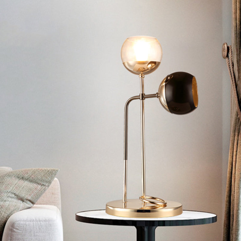 Post-Modern Clear And Black Glass 2-Light Table Lamp With Gold Finish