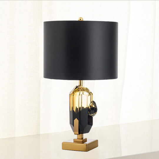 Modern Gold Desk Lamp With Drum Black Fabric Shade - Perfect Bedroom Night Table Light