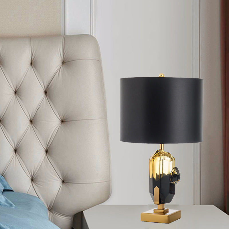 Modern Gold Desk Lamp With Drum Black Fabric Shade - Perfect Bedroom Night Table Light