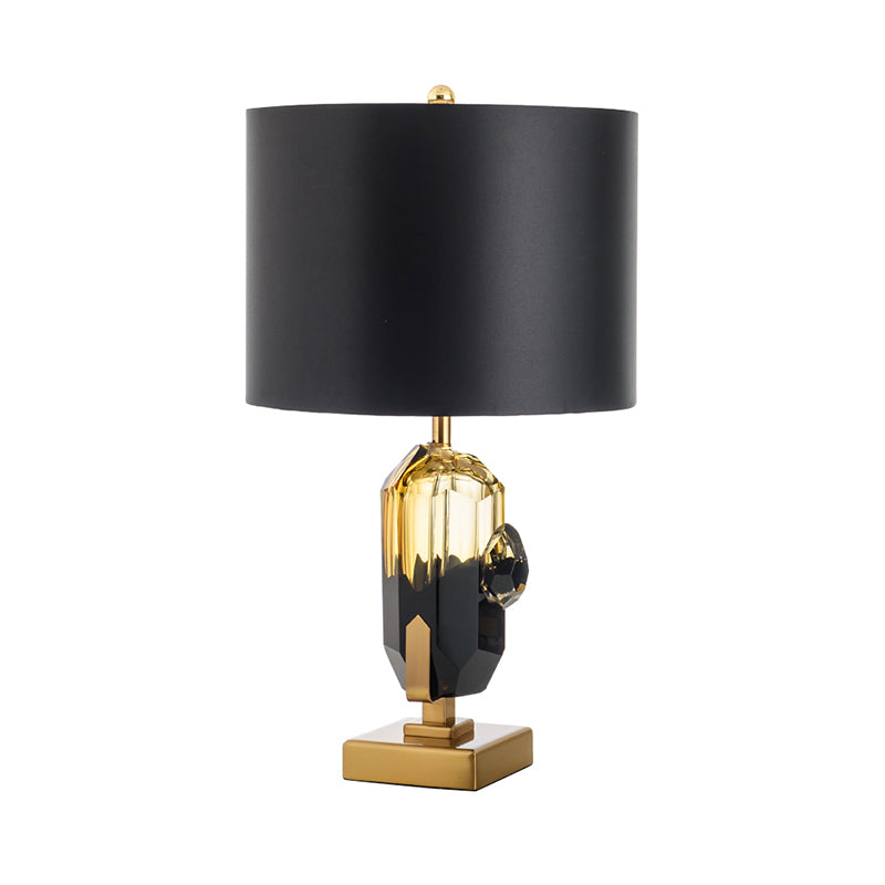 Modern Gold Desk Lamp With Drum Black Fabric Shade - Perfect Bedroom Night Table Light