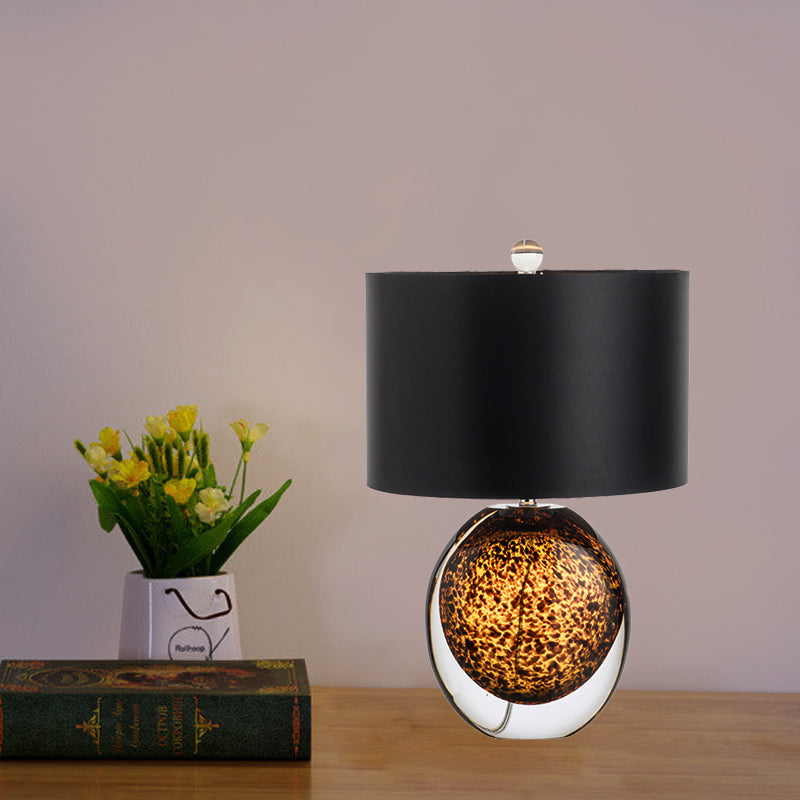 Modern Black Desk Lamp With Colored Glaze And Fabric Shade