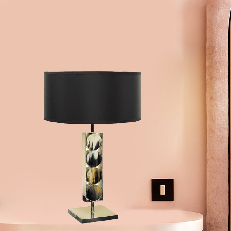 Modernist Metal Desk Lamp - Rectangular Night Table Light With 1 Black Fabric Shade For Bedroom