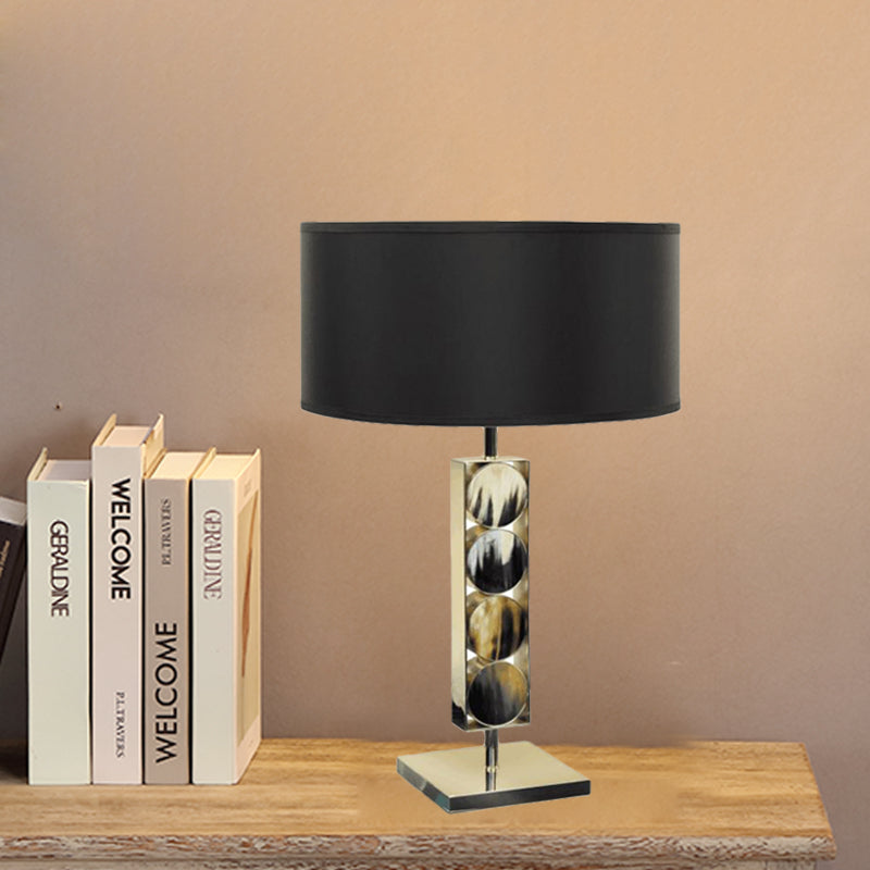 Modernist Metal Desk Lamp - Rectangular Night Table Light With 1 Black Fabric Shade For Bedroom