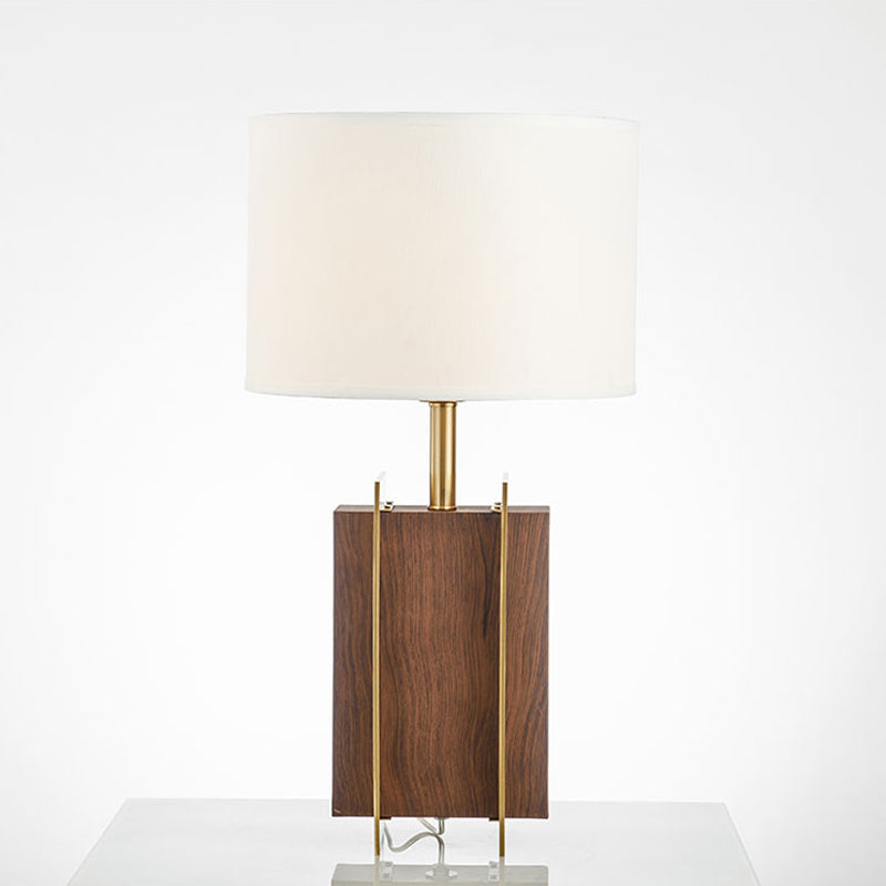 Modernist Gold Metal Desk Lamp With Wood Detail - 1-Head Fabric Table Light