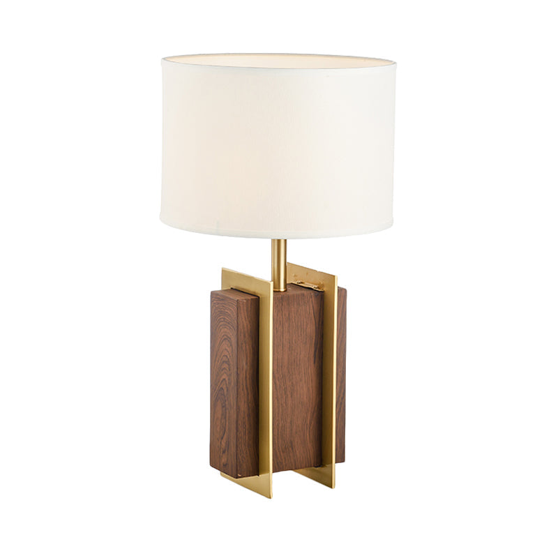 Modernist Gold Metal Desk Lamp With Wood Detail - 1-Head Fabric Table Light