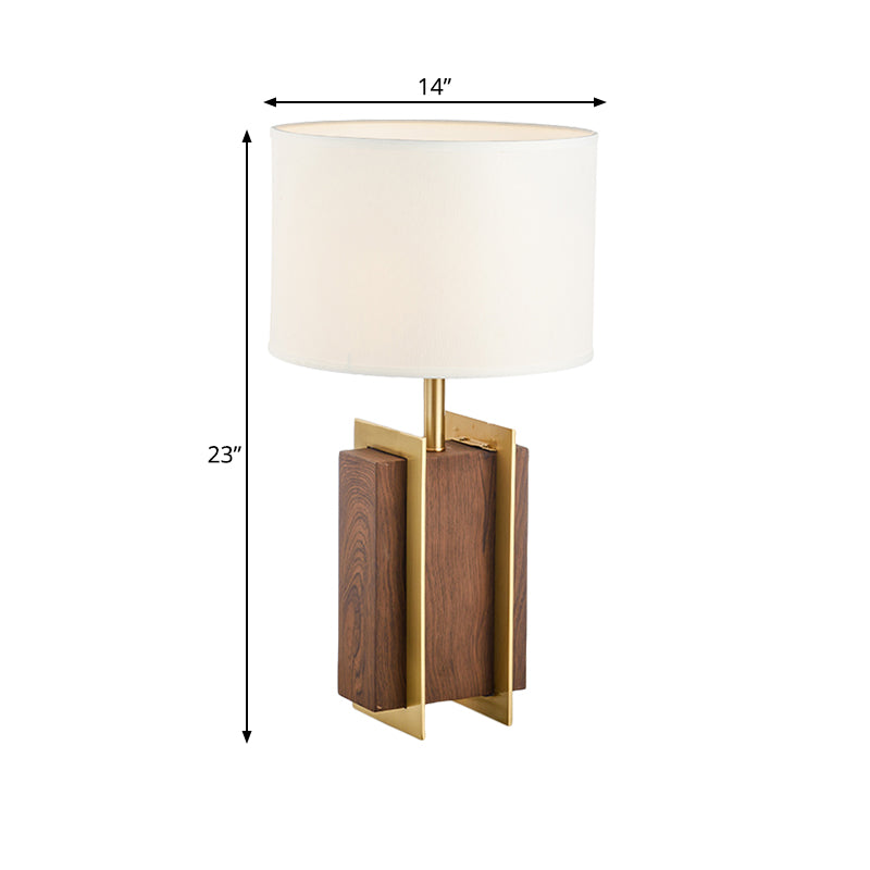 Modernist Gold Metal Desk Lamp With Wood Detail - 1-Head Fabric Table Light