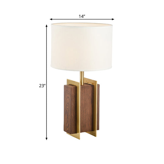 Modernist Gold Metal Desk Lamp With Wood Detail - 1-Head Fabric Table Light