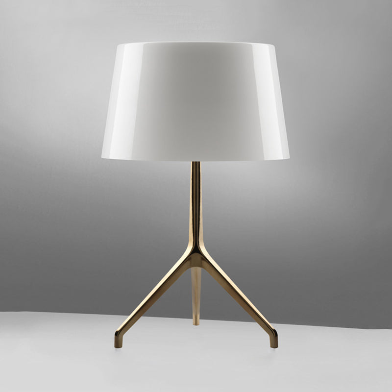 Gold Metal Tripod Nightstand Lamp With Barrel Shade For Bedroom Simple & Elegant Design White