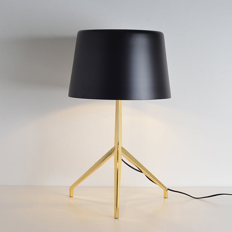 Gold Metal Tripod Nightstand Lamp With Barrel Shade For Bedroom Simple & Elegant Design