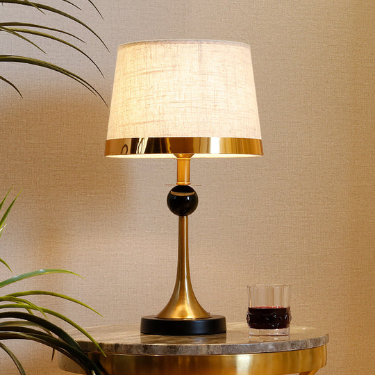 Contemporary Gold Desk Lamp With Beige Fabric Shade For Living Room Or Table