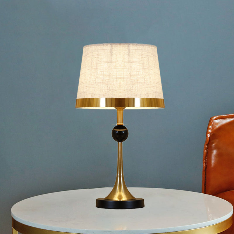 Contemporary Gold Desk Lamp With Beige Fabric Shade For Living Room Or Table