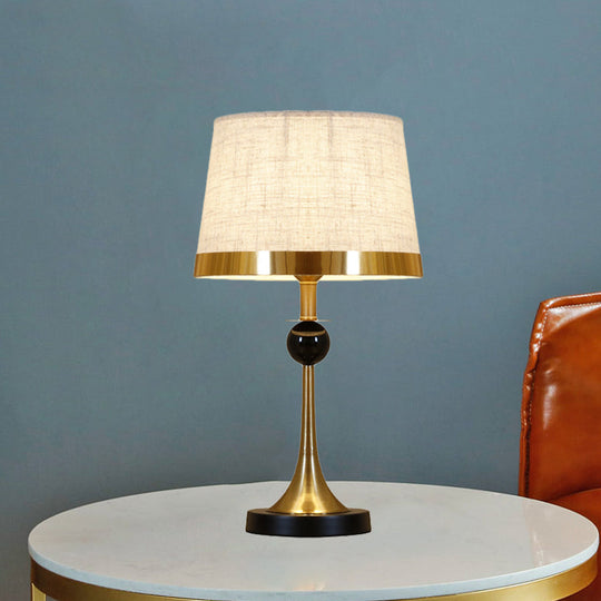 Contemporary Gold Desk Lamp With Beige Fabric Shade For Living Room Or Table