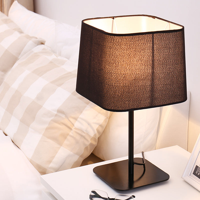 Black Cuboid Plug-In Night Table Lamp With Fabric Shade - Simplistic Design Ideal For Bedside Use