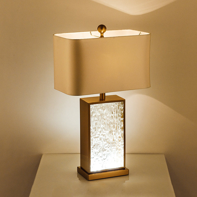 Contemporary Colored Glaze Table Lamp - White Fabric Nightstand Light