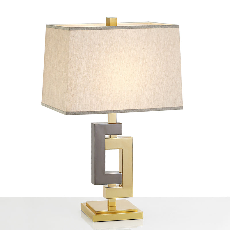 Modern Metallic Desk Lamp: Splicing Table Light With Grey & Gold Finish And Cuboid White Fabric