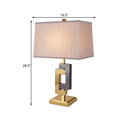 Modern Metallic Desk Lamp: Splicing Table Light With Grey & Gold Finish And Cuboid White Fabric