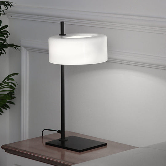 Modern White & Black Desk Lamp With Metal Drum Shade - Perfect For Living Room