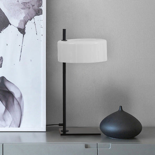 Modern White & Black Desk Lamp With Metal Drum Shade - Perfect For Living Room