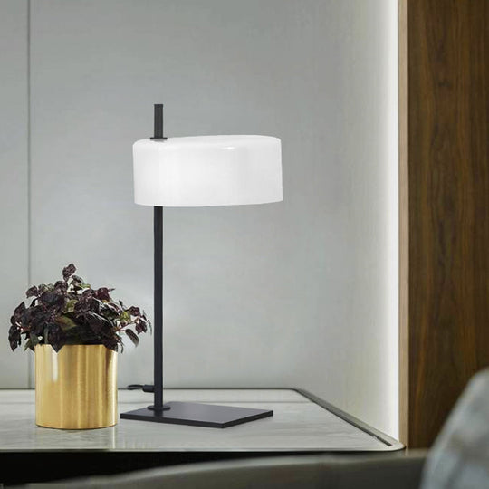 Modern White & Black Desk Lamp With Metal Drum Shade - Perfect For Living Room