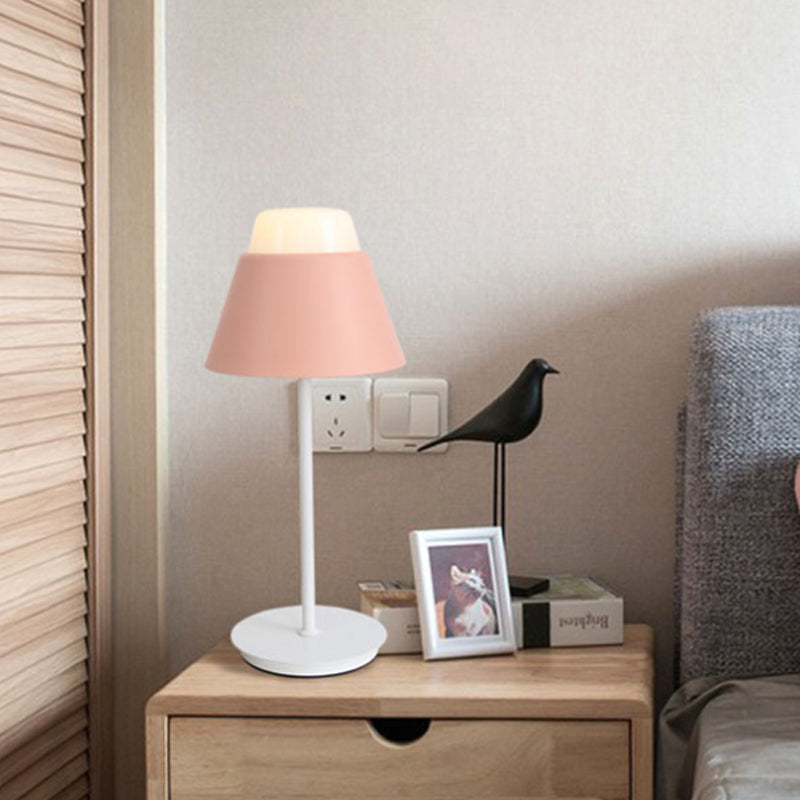 Pink/Blue Cone Night Table Lamp With Modernist Design - Ideal For Study Room