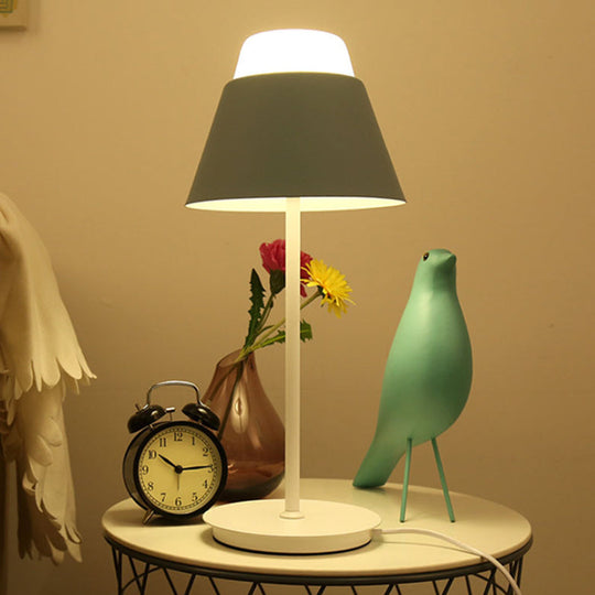 Pink/Blue Cone Night Table Lamp With Modernist Design - Ideal For Study Room Blue