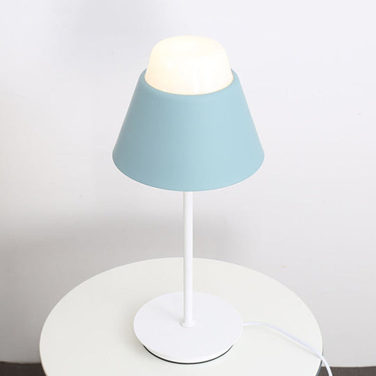 Pink/Blue Cone Night Table Lamp With Modernist Design - Ideal For Study Room