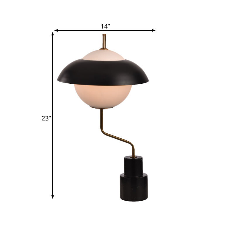 Modern Saucer Metallic Table Light - Black Desk Lamp With Opal Glass Shade For Living Room