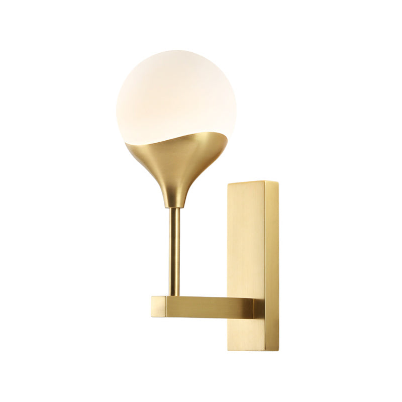 Minimal Brass Wall Sconce With Cream Glass Shade - Bedroom Light