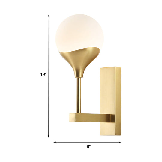 Minimal Brass Wall Sconce With Cream Glass Shade - Bedroom Light