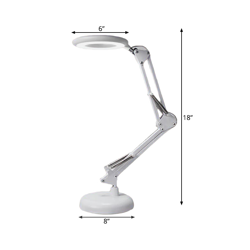 Modern Led Table Lamp With Adjustable Arm - Acrylic Ring Light For Reading In White